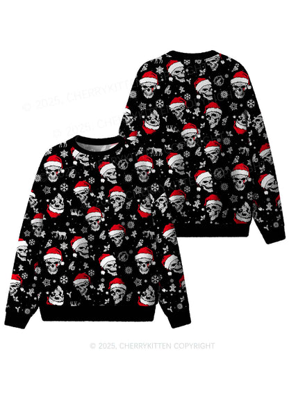 Skull Santa Y2K Christmas Knit Sweatshirt Cherrykitten
