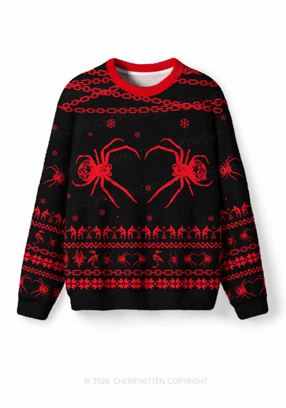 Halloween Skull Spider Y2K Knit Sweatshirt Cherrykitten