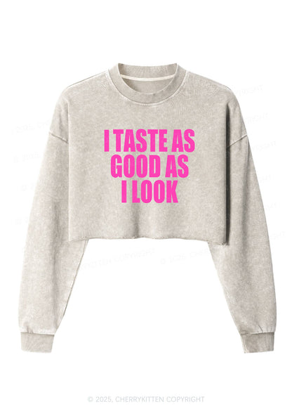 Taste Good Y2K Crop Washed Sweatshirts Cherrykitten