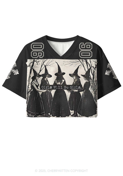 Custom Halloween Girls Will Be Girls Y2K Crop Sport Jersey Shirts Cherrykitten