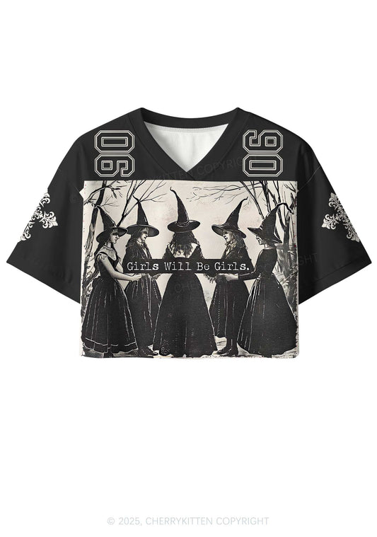 Custom Halloween Girls Will Be Girls Y2K Crop Sport Jersey Shirts Cherrykitten