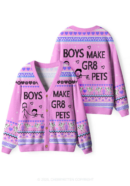 Boys Make Gr8 Pets Y2K Christmas Cardigan Knit Sweatshirt Cherrykitten