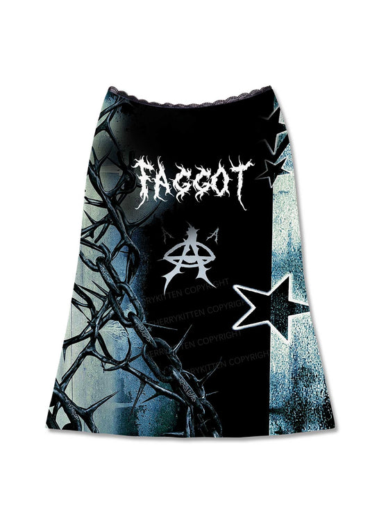 Black Thorn Faggot Pride Y2K Print Midi Skirt Cherrykitten