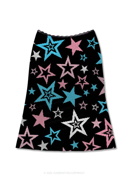 Trans Star Pride Y2K Print Midi Skirt Cherrykitten