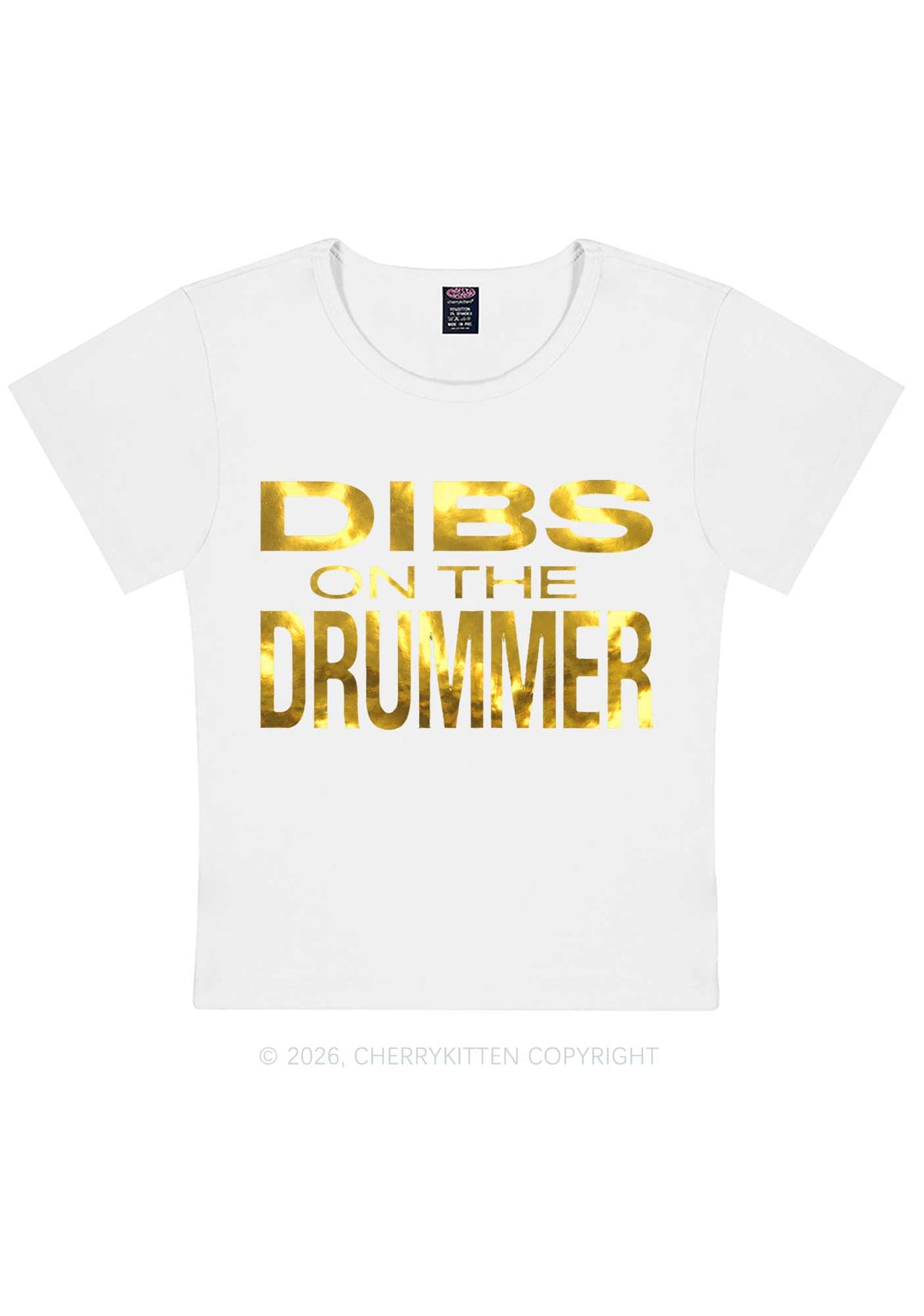 Dibs On The Drummer Silver Foil Printed Y2K Baby Tee Cherrykitten