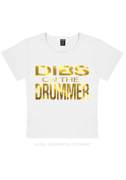 Dibs On The Drummer Silver Foil Printed Y2K Baby Tee Cherrykitten