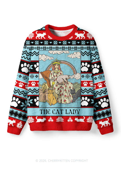 The Cat Lady Y2K Christmas Knit Sweatshirt Cherrykitten