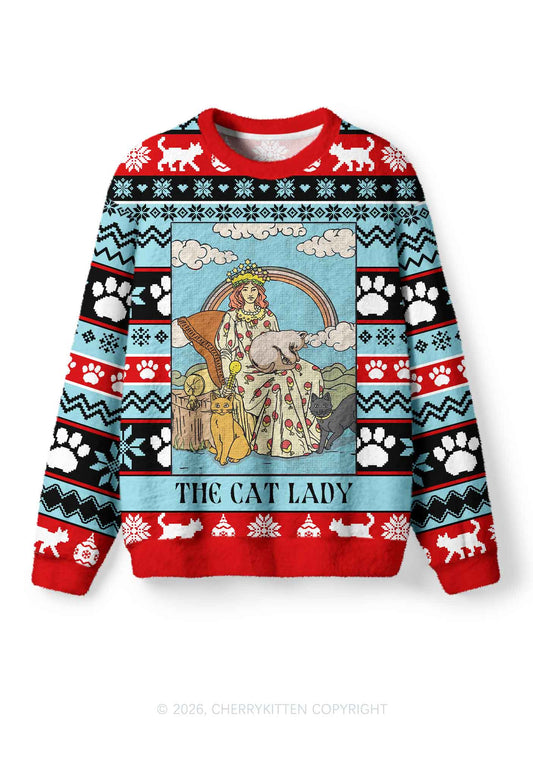 The Cat Lady Y2K Christmas Knit Sweatshirt Cherrykitten