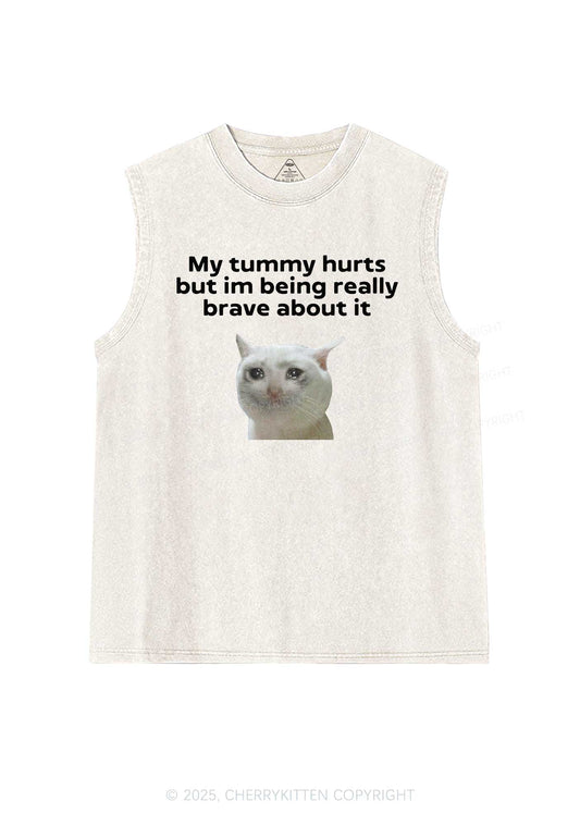 Cat Tummy Hurts Y2K Washed Muscle Tank Cherrykitten