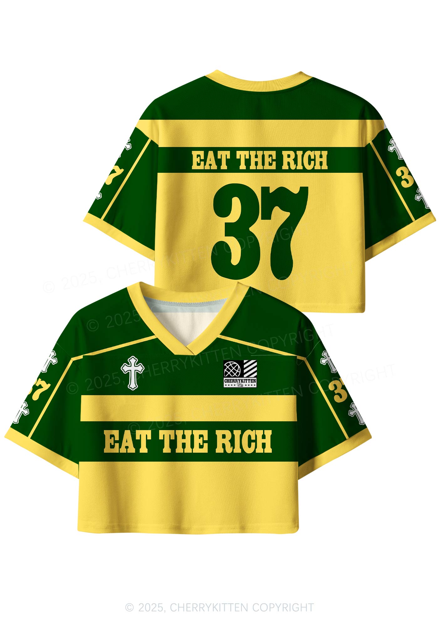 Custom Yellow Eat The Rich Y2K Crop Sport Jersey Shirts Cherrykitten