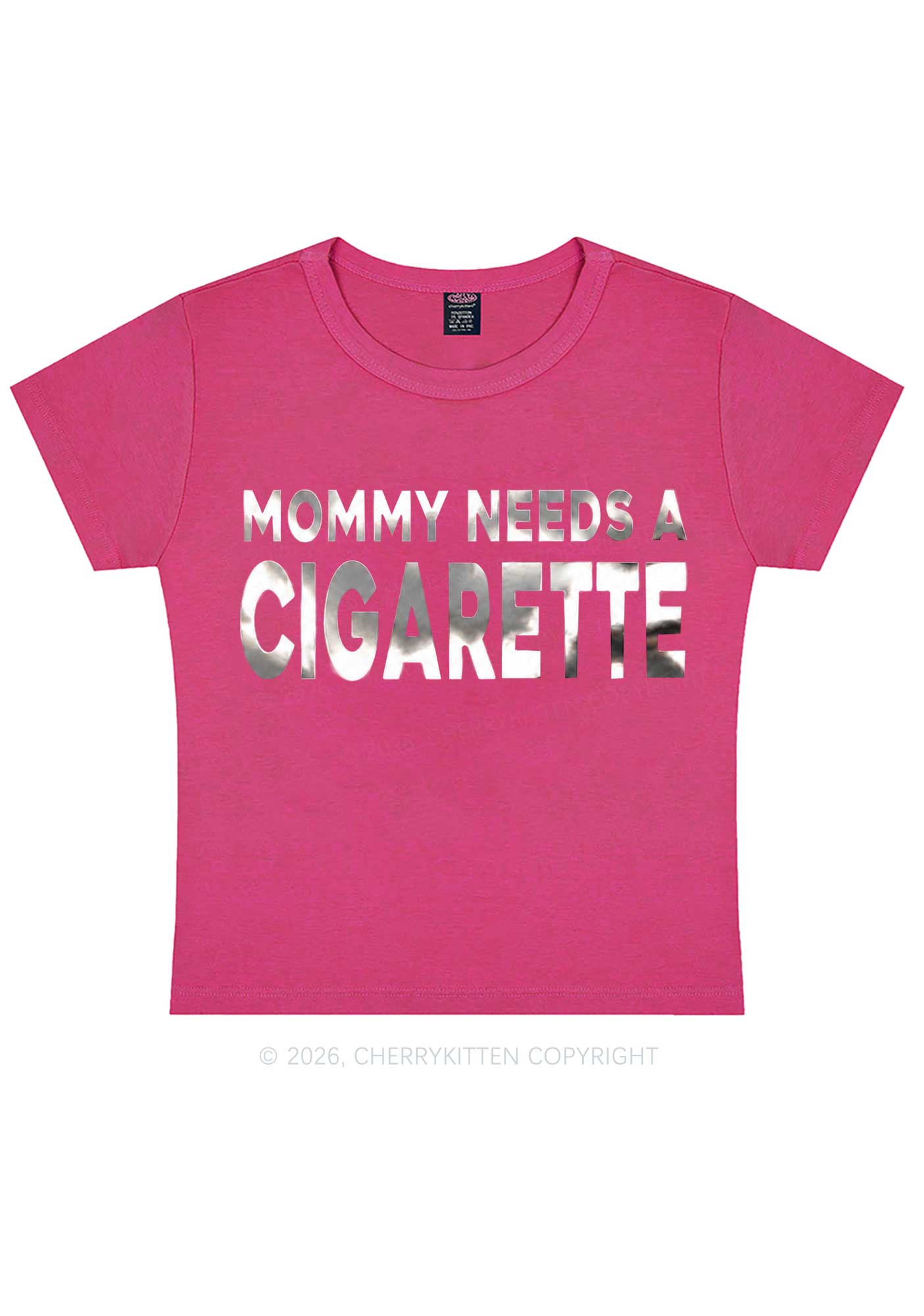 Mommy Needs A Cigarette Silver Foil Printed Y2K Baby Tee Cherrykitten