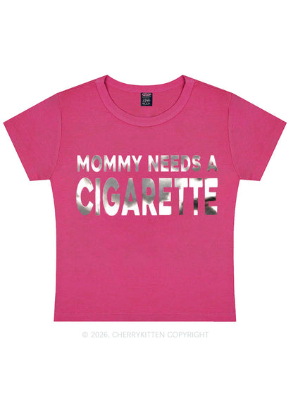 Mommy Needs A Cigarette Silver Foil Printed Y2K Baby Tee Cherrykitten