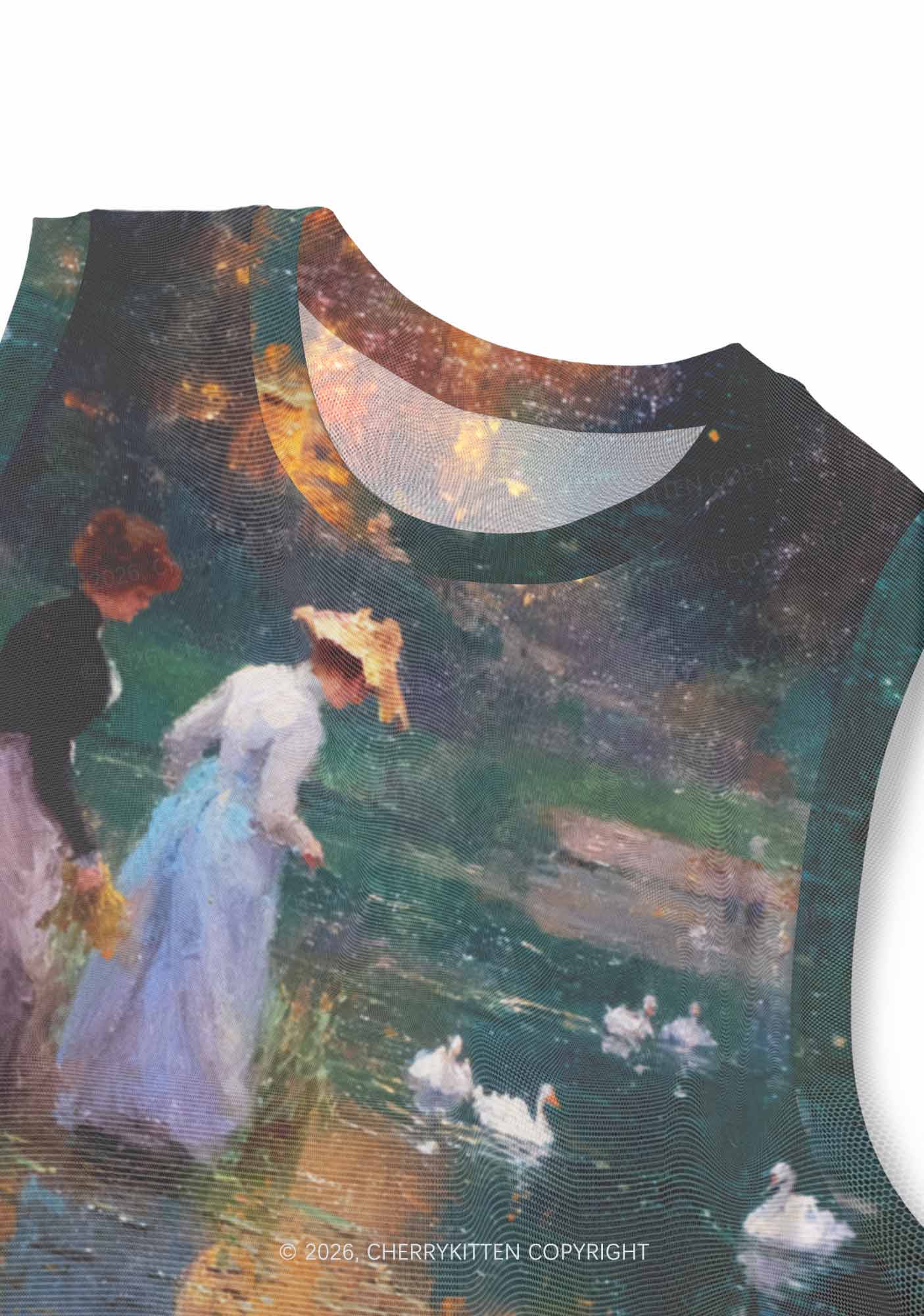 Sunset Pond Swans Pride Y2K Mesh Muscle Tank Cherrykitten