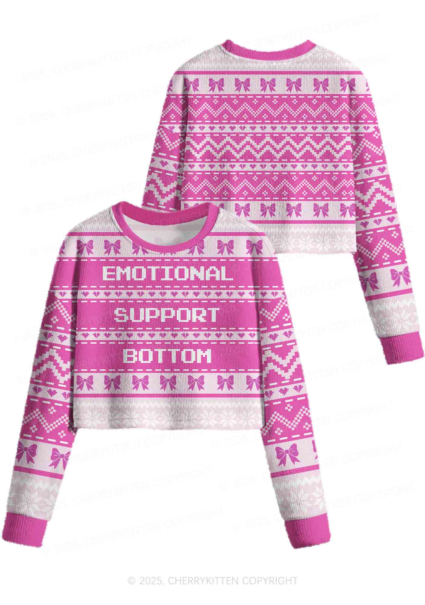 Emotional Support Bottom Pride Y2K Christmas Crop Knit Sweatshirt Cherrykitten