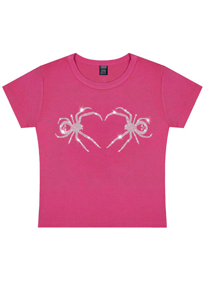 Rhinestone Skull Spider Y2K Baby Tee Cherrykitten