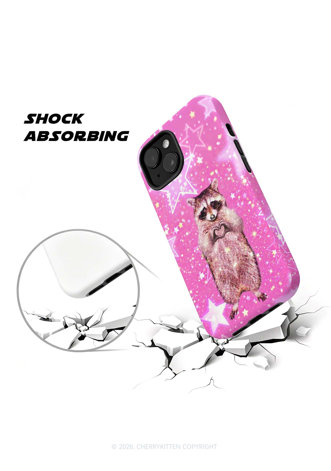 Sparkly Raccoon Heart Valentine's Day Y2K Phone Case Cherrykitten