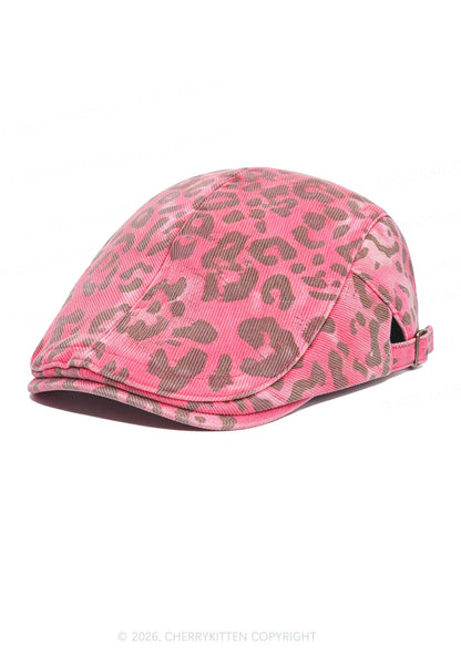 Pink Leopard Y2K Flat Cap Cherrykitten