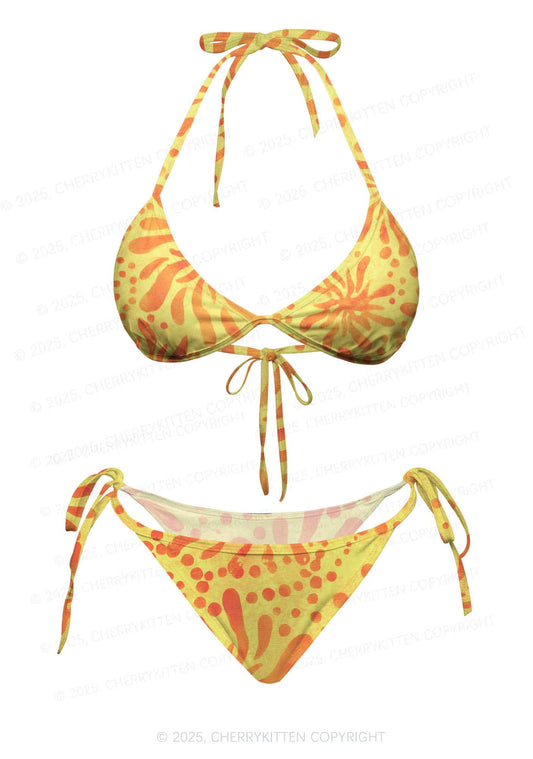 Vibrant Floral Dots Y2K Print Bikini Set Cherrykitten