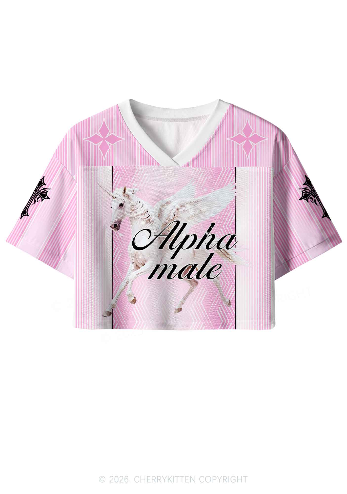 Pink Alpha Male Unicorn Pride Y2K Crop Sport Jersey Shirts Cherrykitten