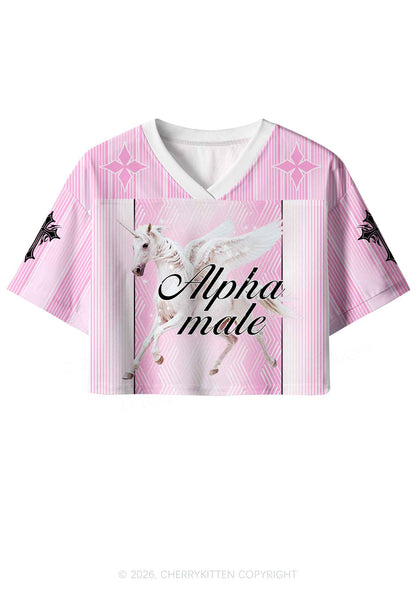 Pink Alpha Male Unicorn Pride Y2K Crop Sport Jersey Shirts Cherrykitten