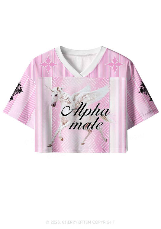 Pink Alpha Male Unicorn Pride Y2K Crop Sport Jersey Shirts Cherrykitten