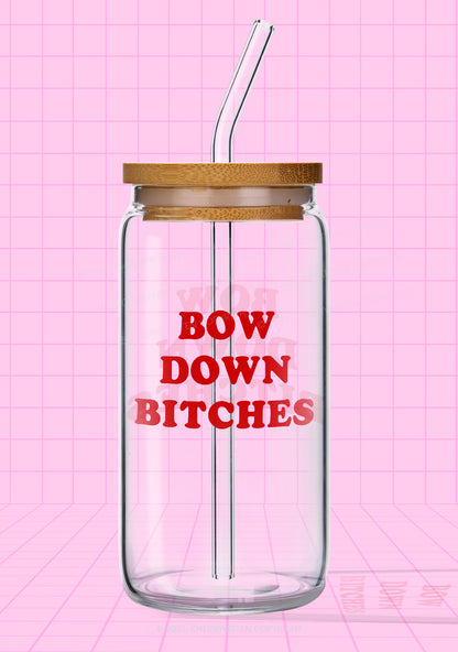 Bow Down Bxxches Pride Y2K Printed Glass Cup Cherrykitten