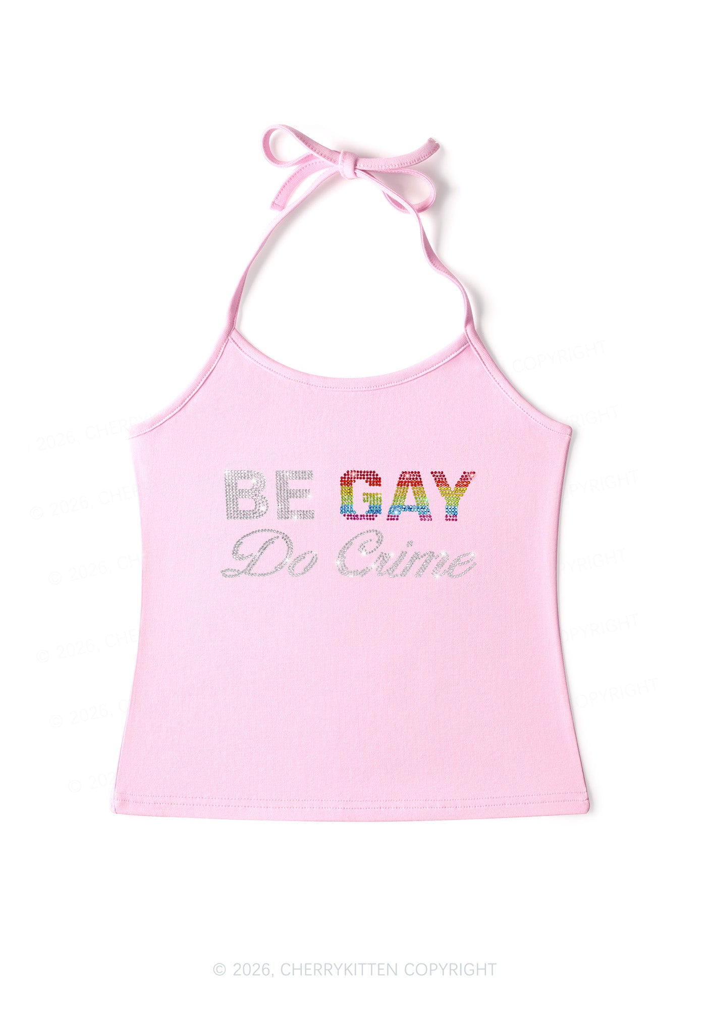 Rhinestone Be Gay Do Crime Pride Y2K Halter Neck Cami Cherrykitten