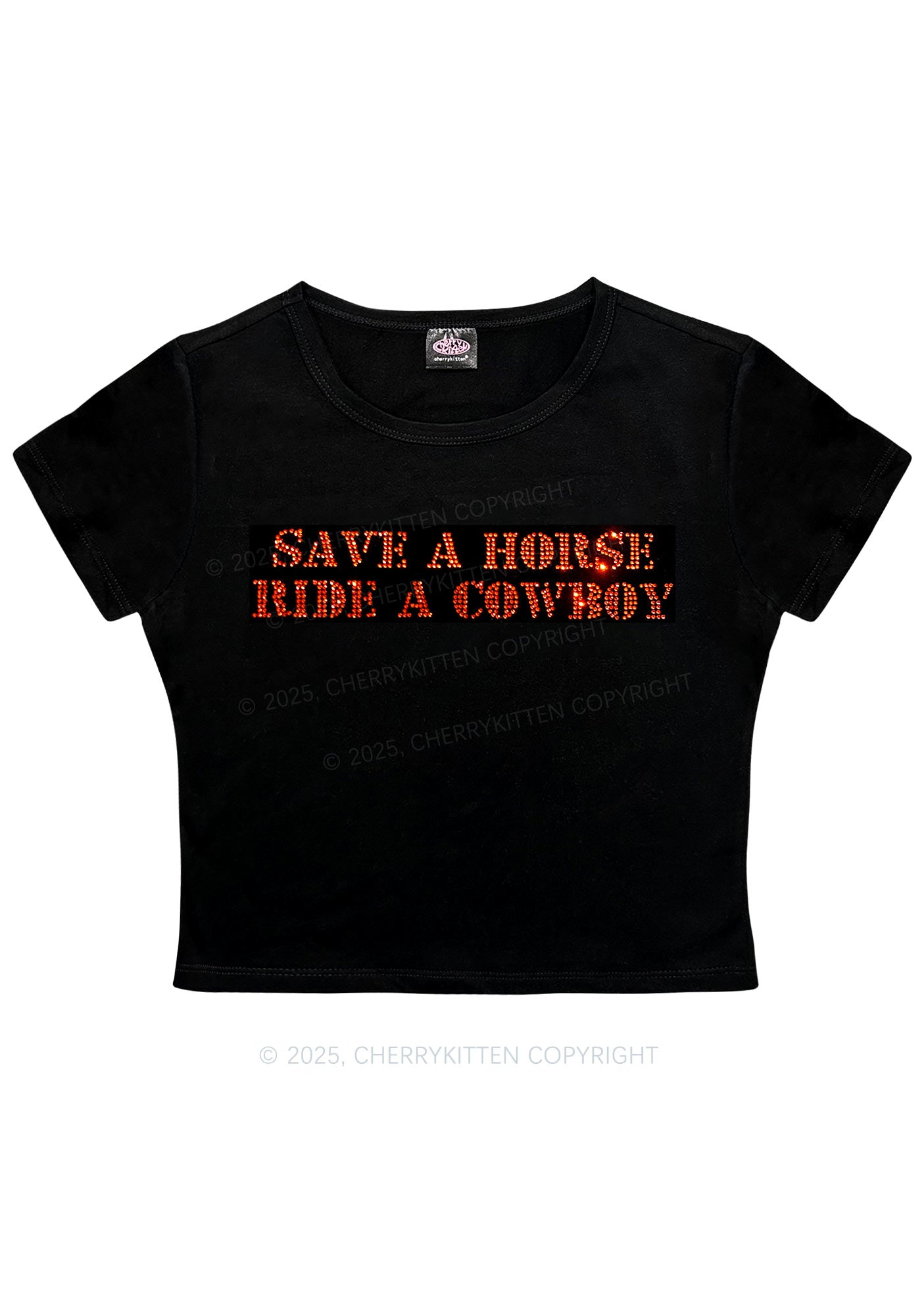 Rhinestone Save A Horse Ride A Cowboy Y2K Baby Tee Cherrykitten