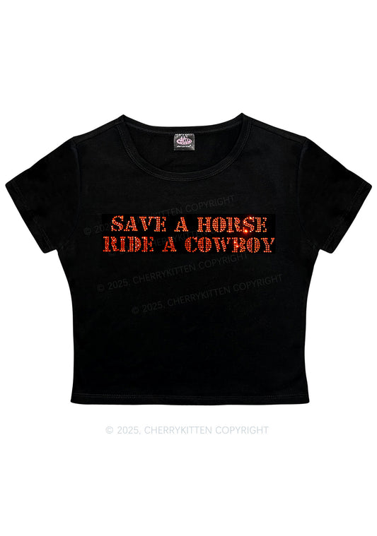 Rhinestone Save A Horse Ride A Cowboy Y2K Baby Tee Cherrykitten