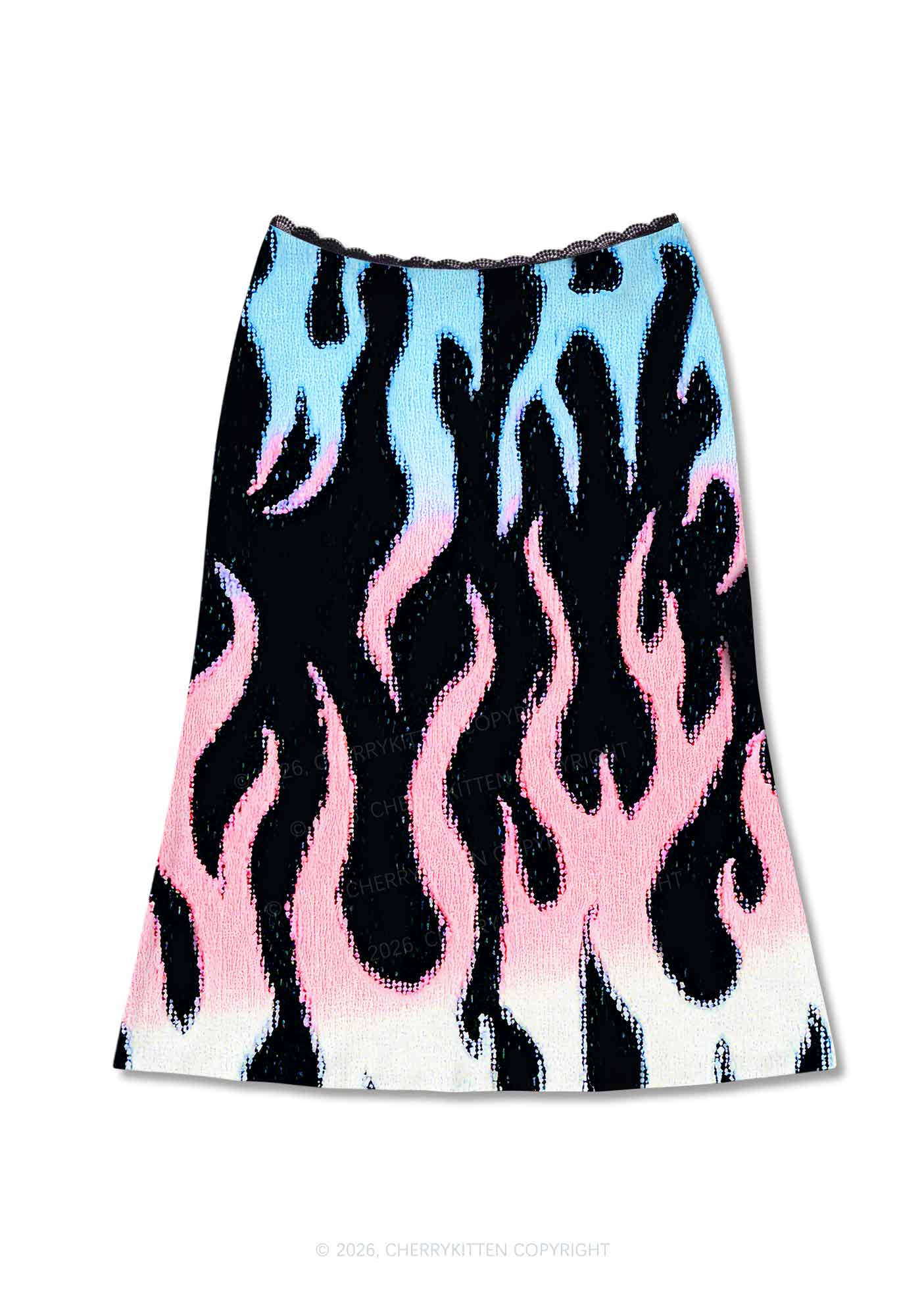 Trans Flame Pride Y2K Print Midi Skirt Cherrykitten