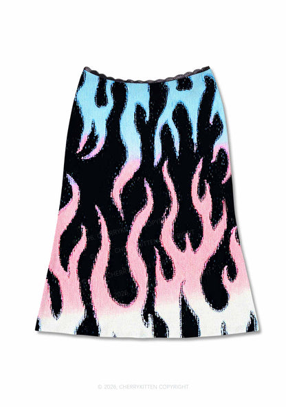 Trans Flame Pride Y2K Print Midi Skirt Cherrykitten