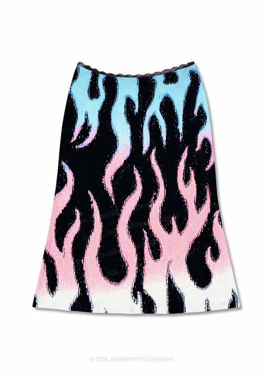 Trans Flame Pride Y2K Print Midi Skirt Cherrykitten