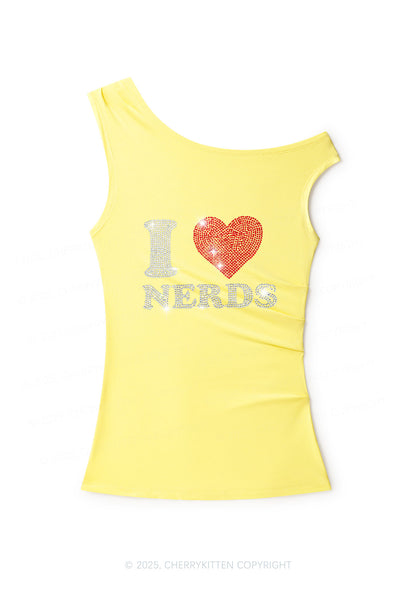 Rhinestone I Love Nerds Y2K Off Shoulder Tank Top Cherrykitten