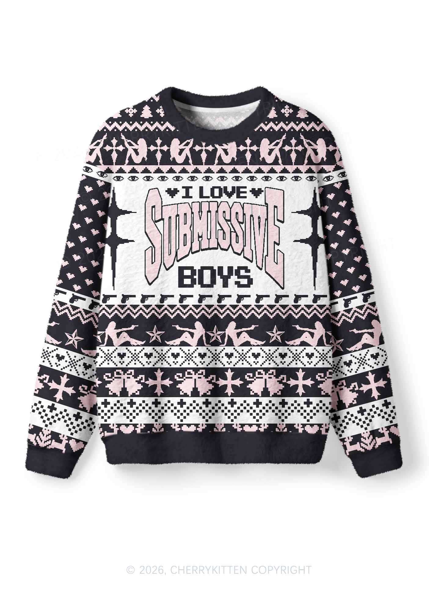 I Love S Boys Y2K Christmas Knit Sweatshirt Cherrykitten