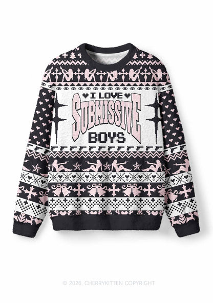 I Love S Boys Y2K Christmas Knit Sweatshirt Cherrykitten