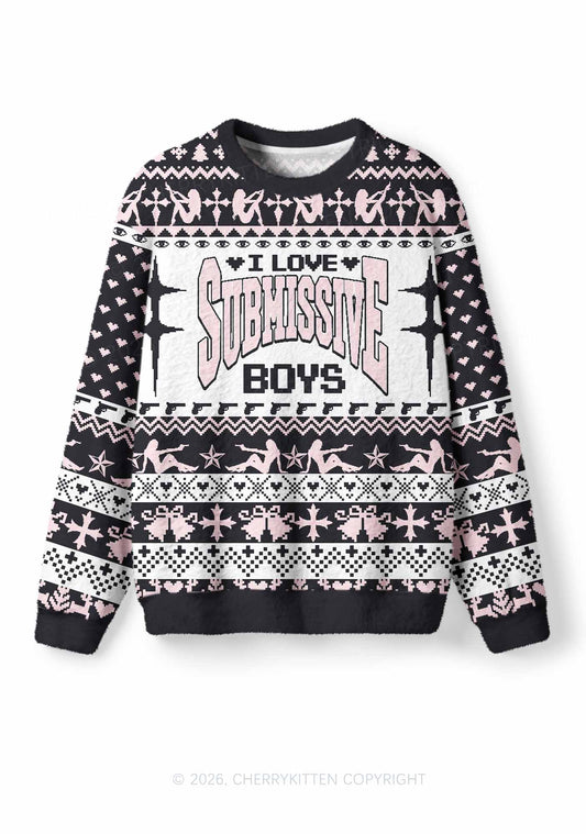 I Love S Boys Y2K Christmas Knit Sweatshirt Cherrykitten