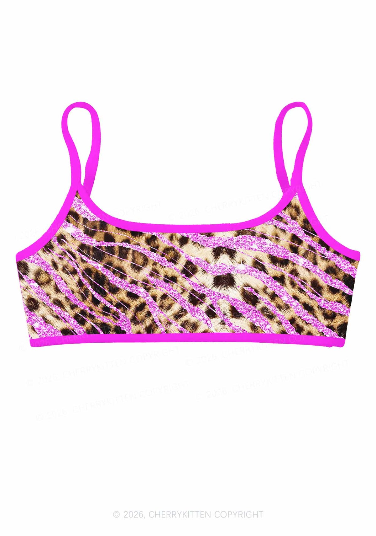 Sparkle Pink Leopard Y2K Print Super Crop Cami Cherrykitten