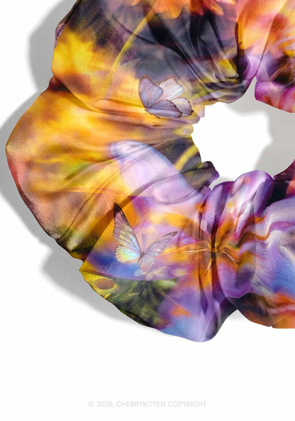 Purple Floral Butterfly Y2K Hair Scrunchie Cherrykitten