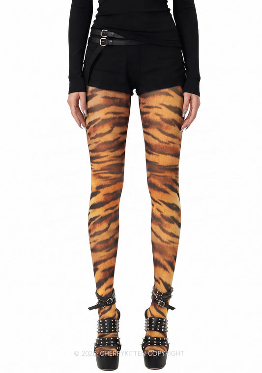 Wild Tiger Texture Thin Pantyhose Y2K Tights Cherrykitten