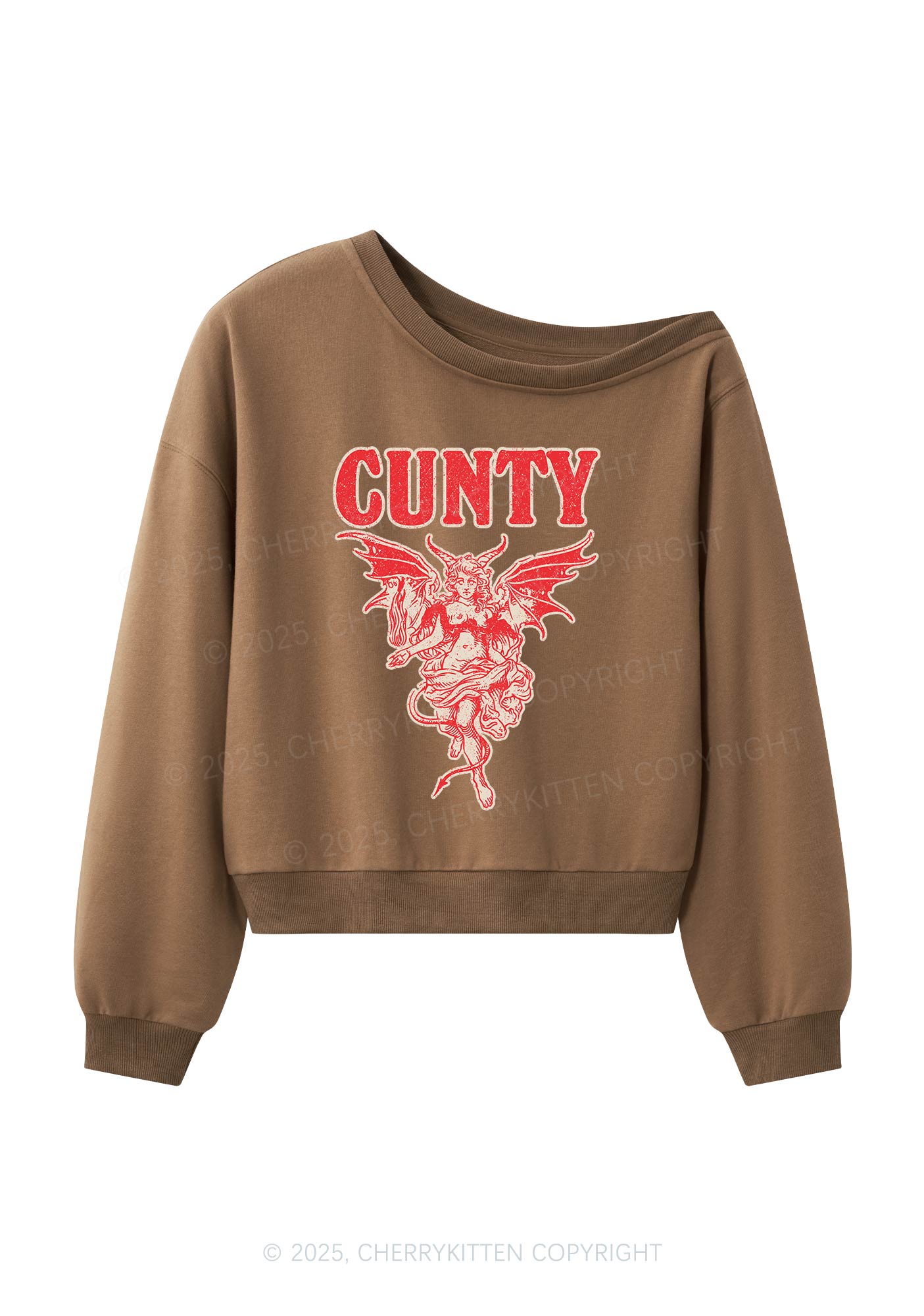 Cunty Satan Y2K Off Shoulder Sweatshirts Cherrykitten