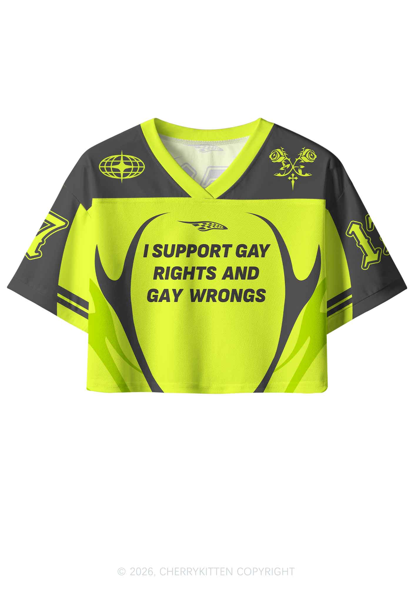 Lime Green I Support Gay Rights Pride Y2K Crop Sport Jersey Shirts Cherrykitten