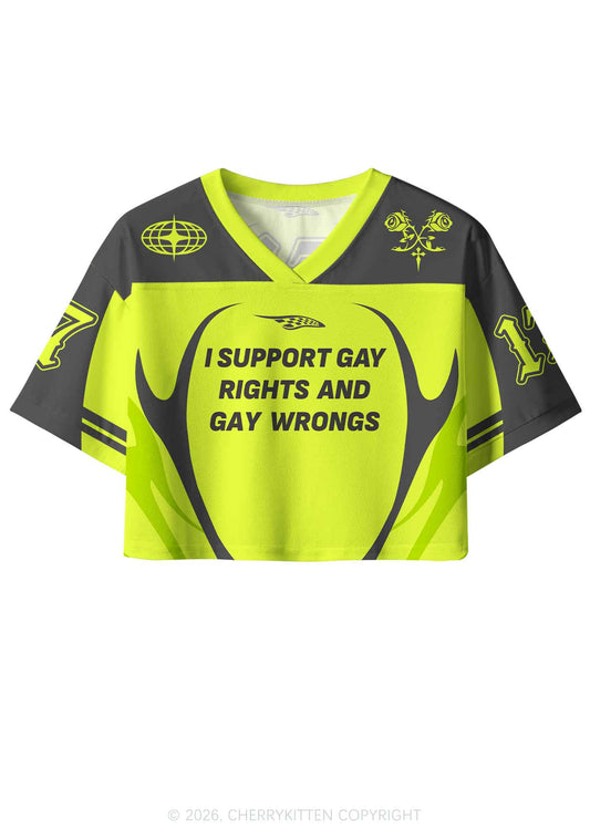 Lime Green I Support Gay Rights Pride Y2K Crop Sport Jersey Shirts Cherrykitten