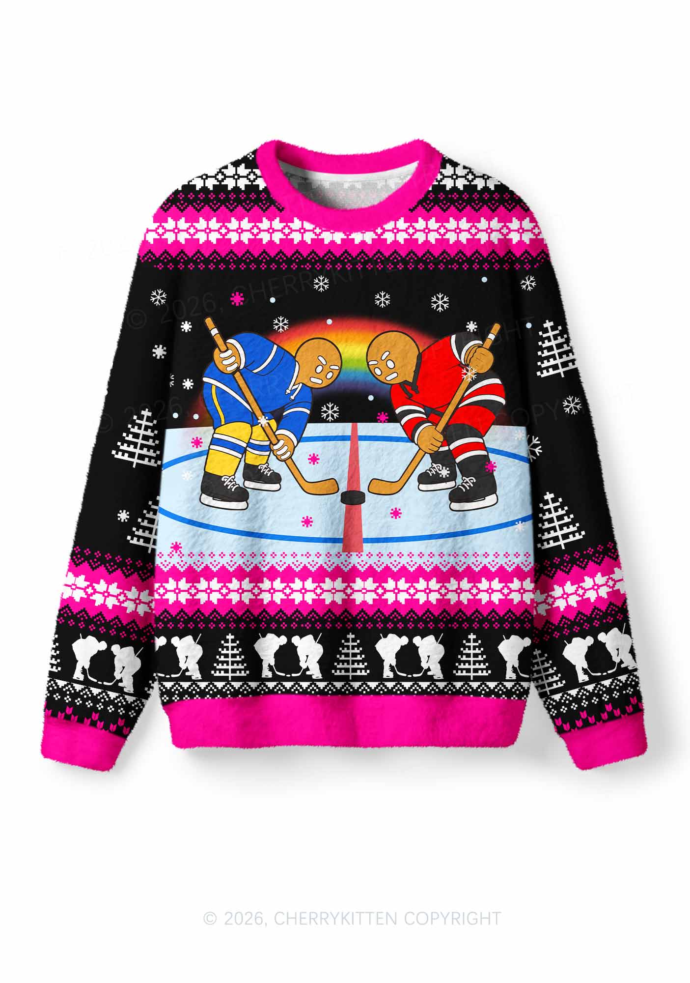Pink Hockey Gingerbread Man Y2K Knit Sweatshirt Cherrykitten