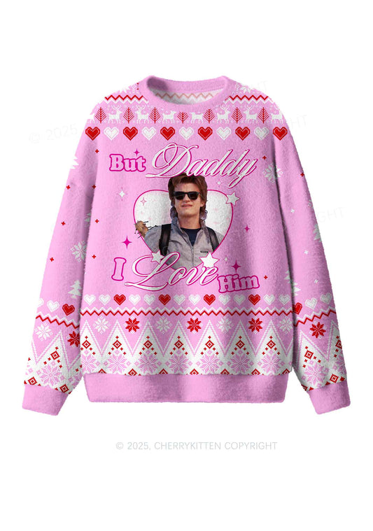 Pink Daddy I Love Him Y2K Christmas Knit Sweatshirt Cherrykitten