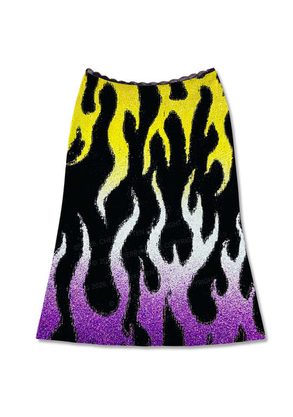 Nonbinary Flame Pride Y2K Print Midi Skirt Cherrykitten