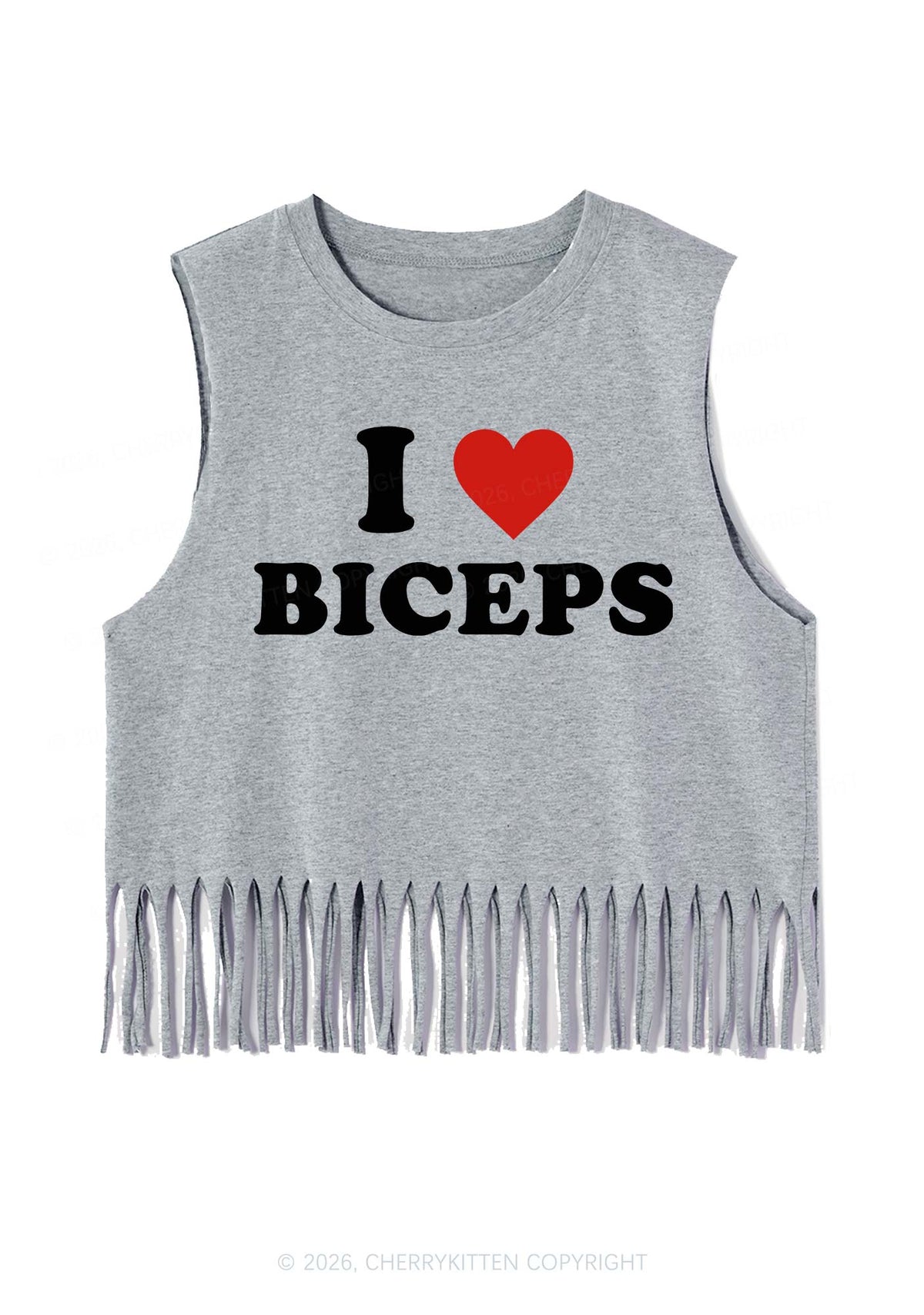 I Love Biceps Y2K Fringe Tank Top Cherrykitten