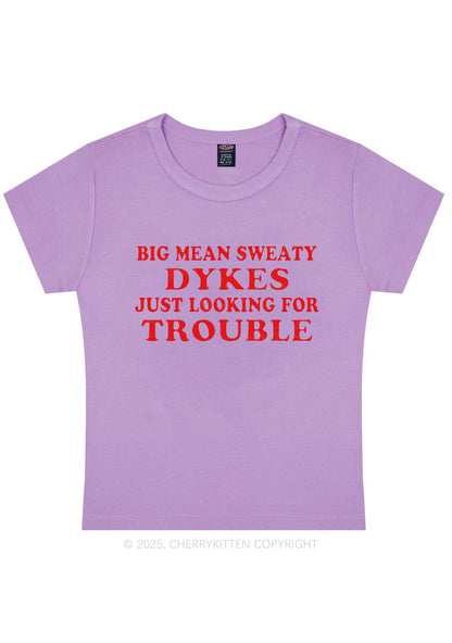 Dykes Trouble Y2K Baby Tee Cherrykitten