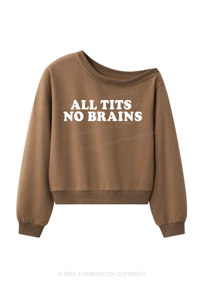 All Txts No Brains Y2K Off Shoulder Sweatshirts Cherrykitten