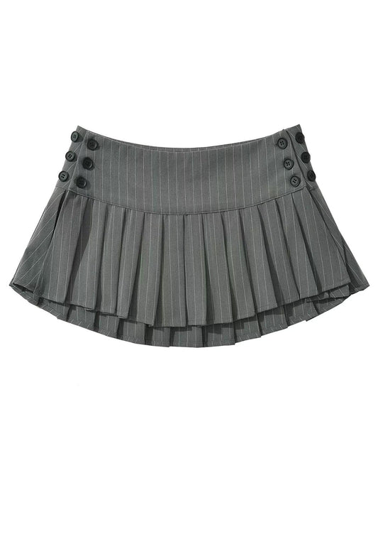 Y2K Gray Striped Low-waist Pleated Skirt Cherrykitten