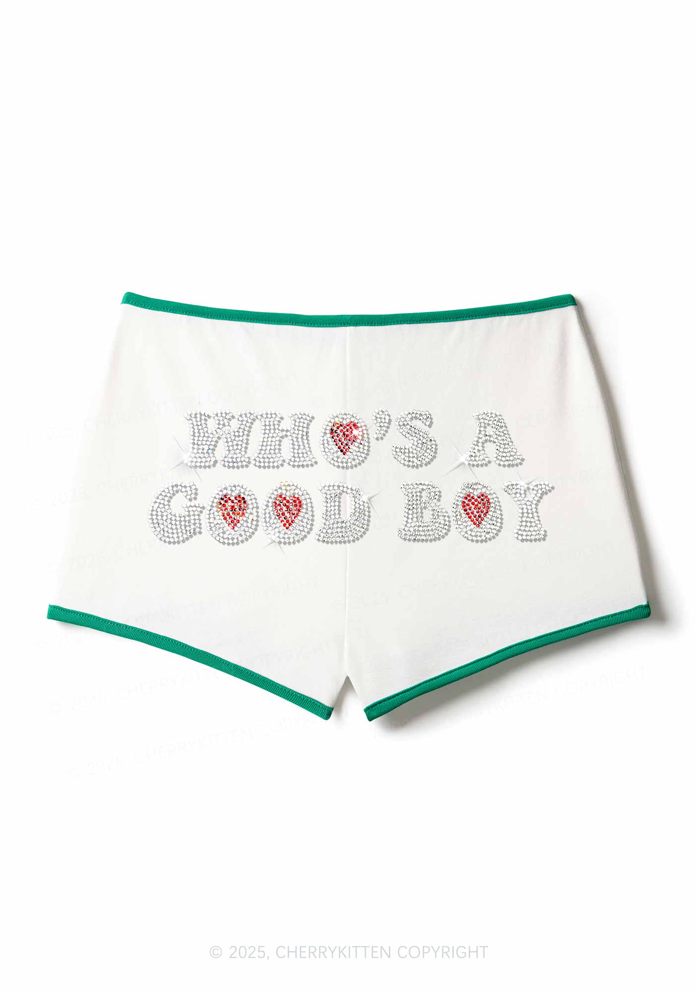 Rhinestone Whos A Good Boy Y2K Booty Shorts Cherrykitten